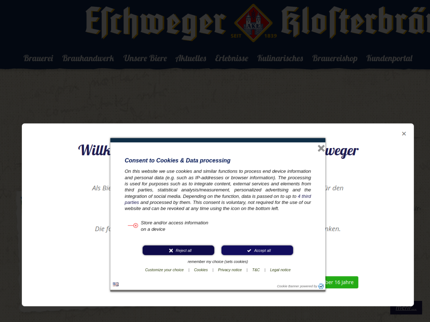 Website-Screenshot von Eschweger Klosterbrauerei