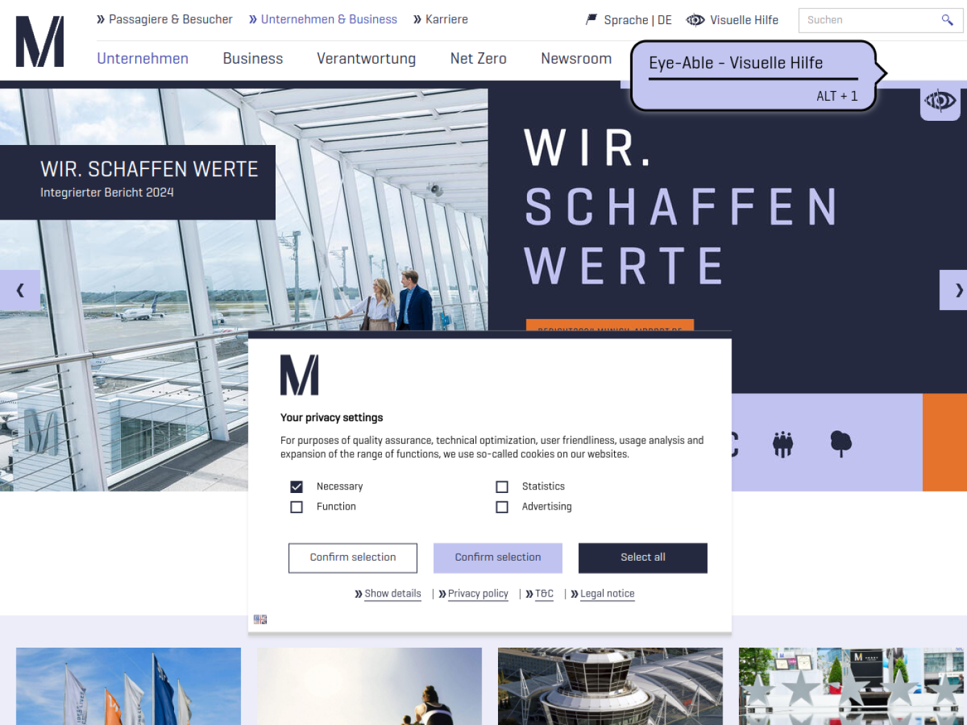 Website-Screenshot von Flughafen München GmbH