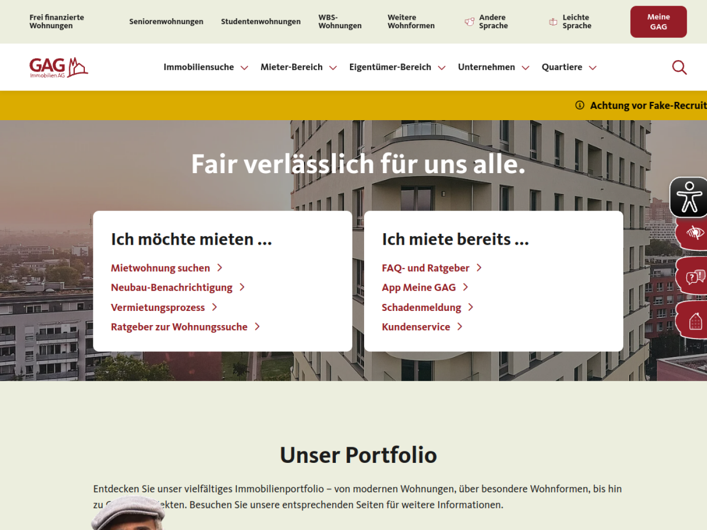 Website-Screenshot von GAG Immobilien