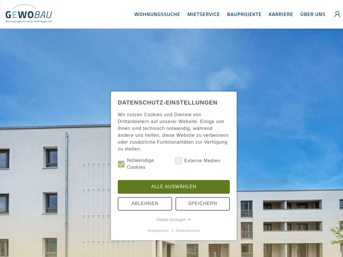 Website-Screenshot von GEWOBAU Erlangen