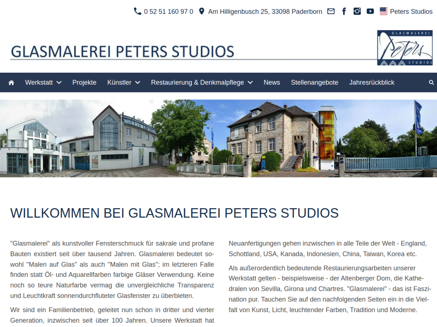 Website-Screenshot von Glasmalerei Peters