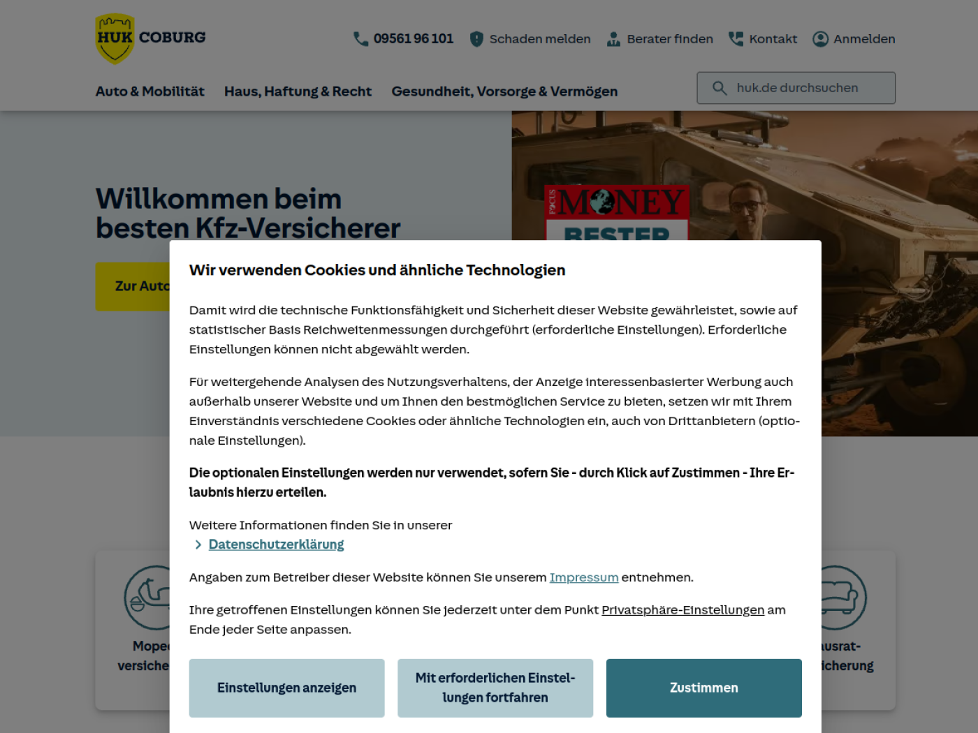 Website-Screenshot von HUK-Coburg