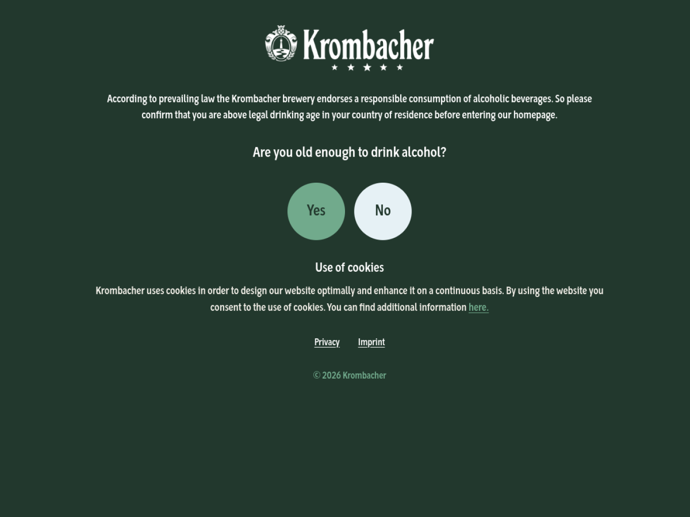 Website-Screenshot von Krombacher Brauerei