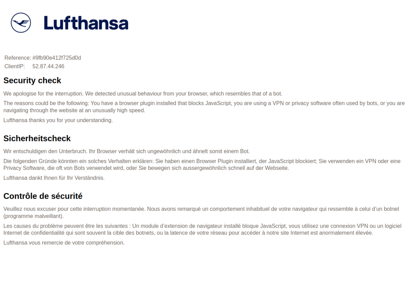 Website-Screenshot von Lufthansa Group