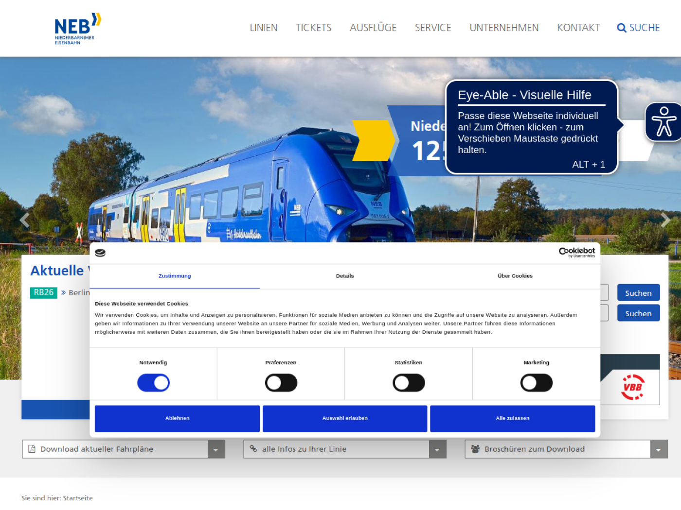 Website-Screenshot von Niederbarnimer Eisenbahn