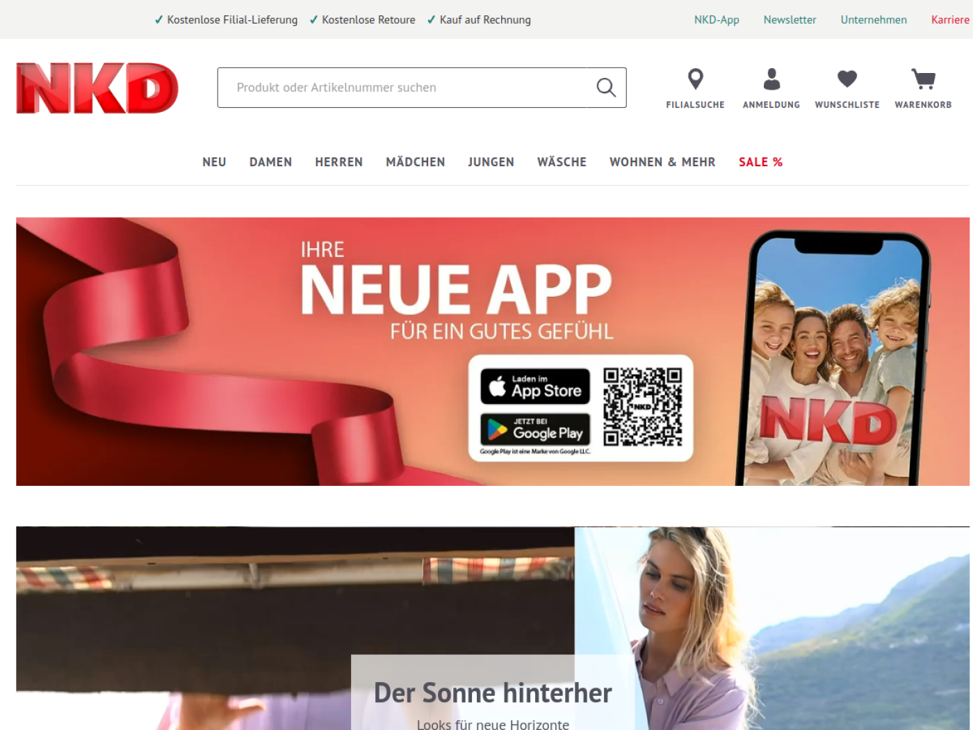 Website-Screenshot von NKD