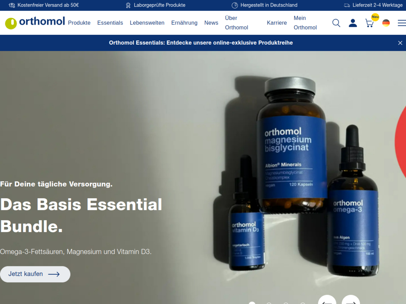 Website-Screenshot von Orthomol