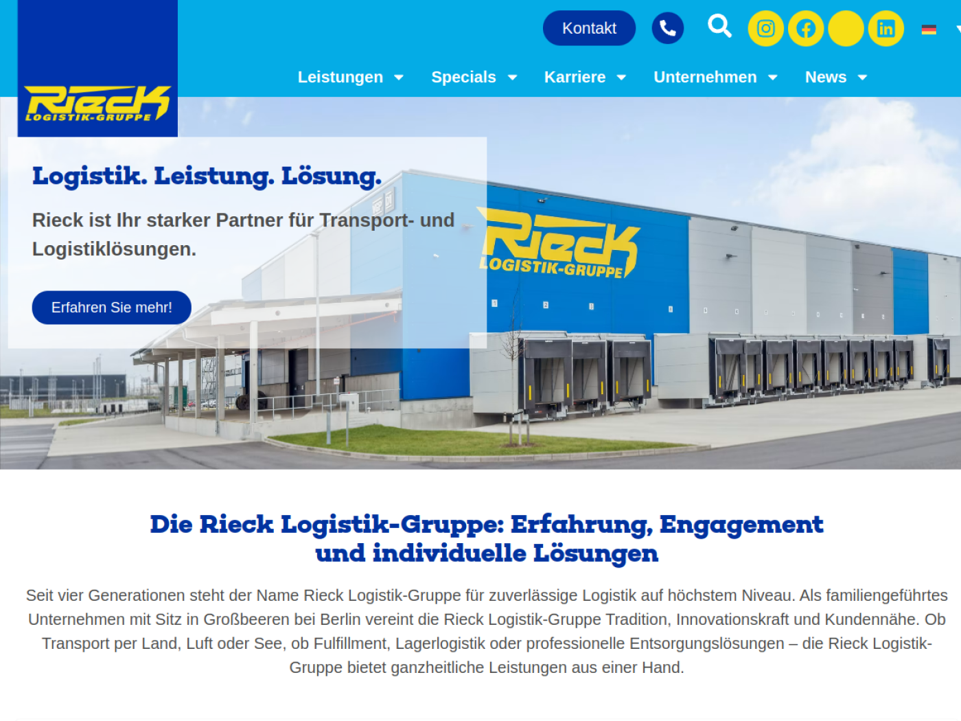 Website-Screenshot von Rieck Logistik-Gruppe