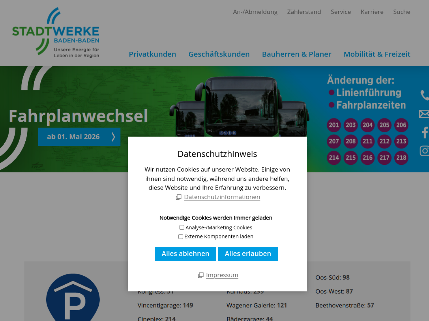 Website-Screenshot von Stadtwerke Baden-Baden