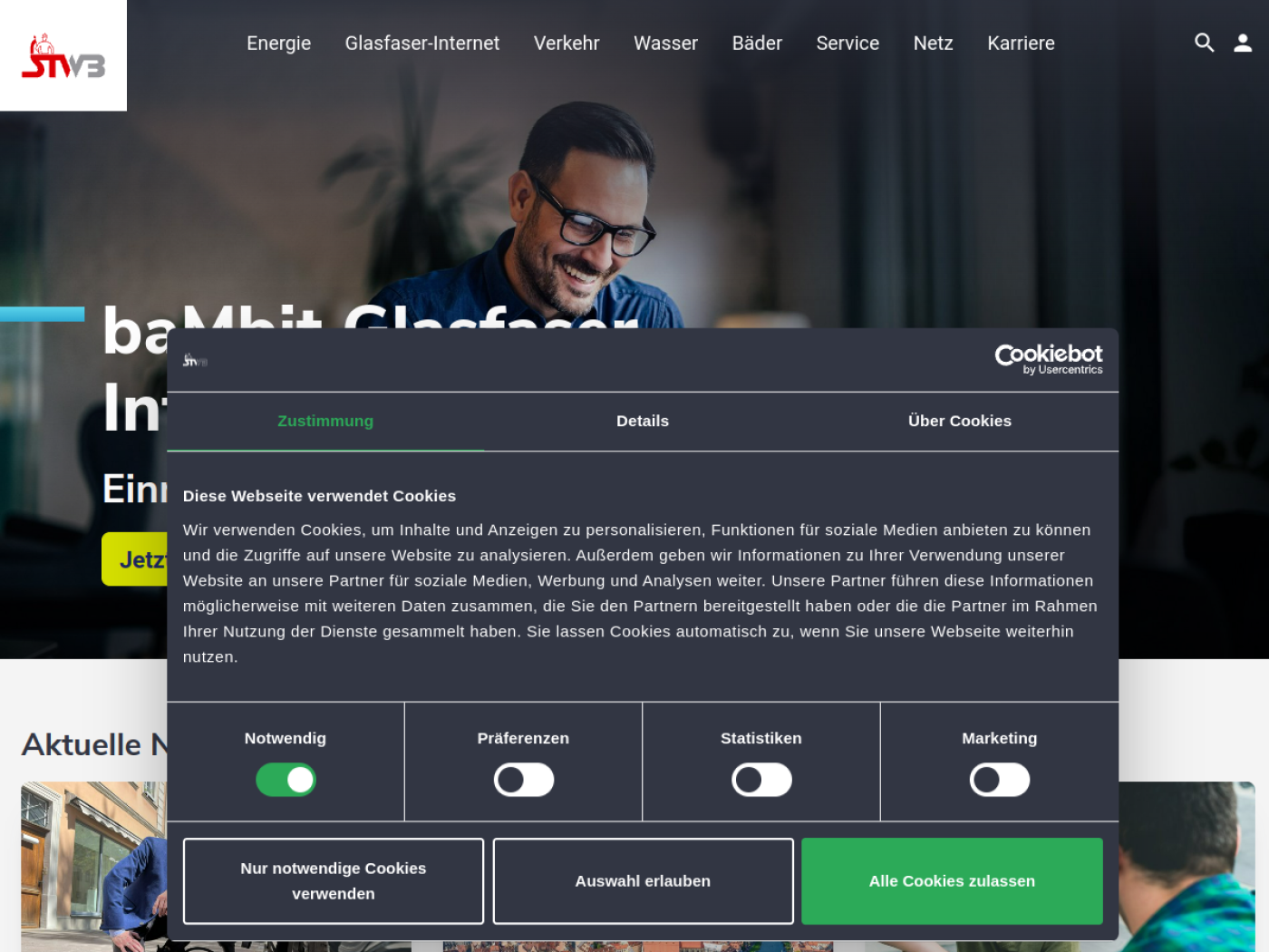 Website-Screenshot von Stadtwerke Bamberg