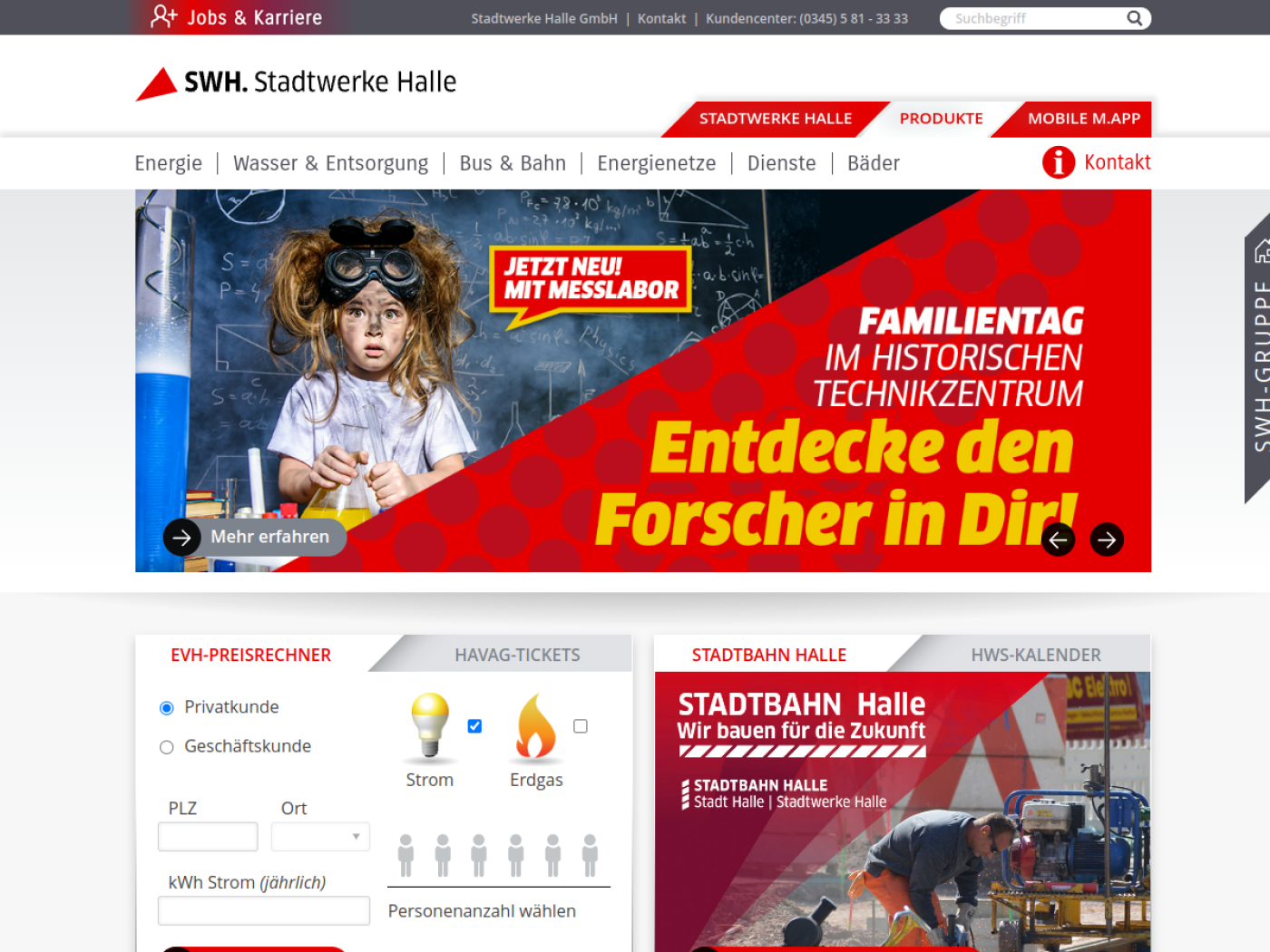 Website-Screenshot von Stadtwerke Halle
