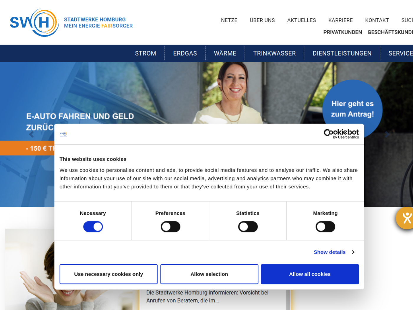 Website-Screenshot von Stadtwerke Homburg