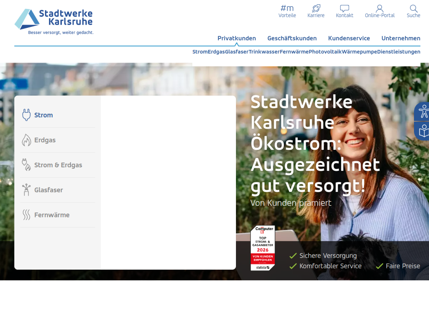 Website-Screenshot von Stadtwerke Karlsruhe