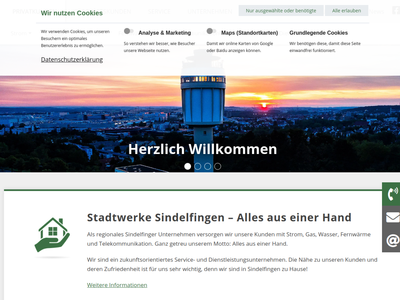 Website-Screenshot von Stadtwerke Sindelfingen