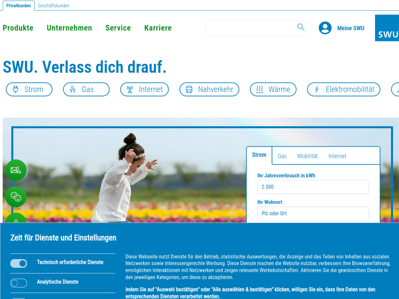 Website-Screenshot von Stadtwerke Ulm/Neu-Ulm