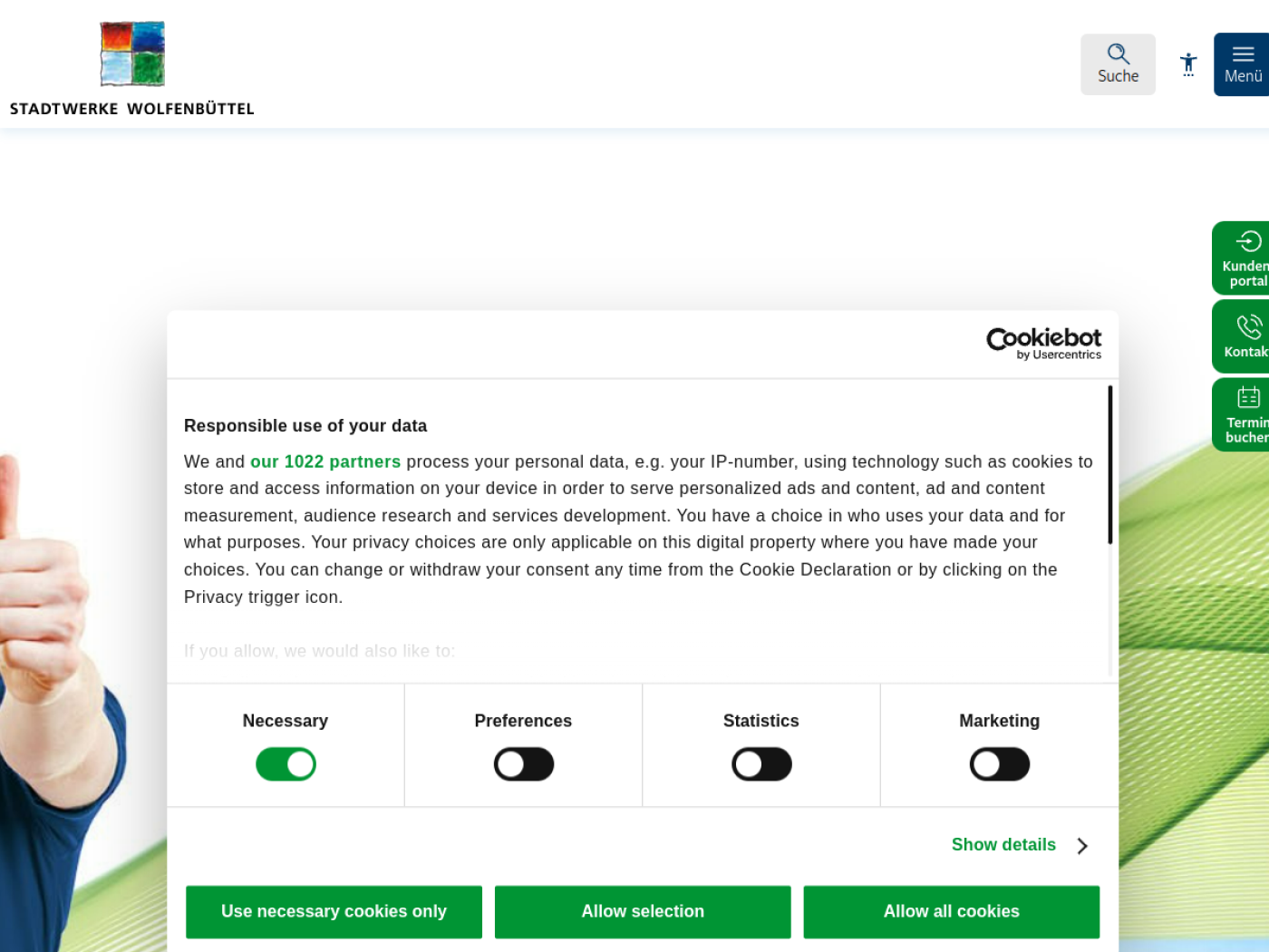 Website-Screenshot von Stadtwerke Wolfenbüttel