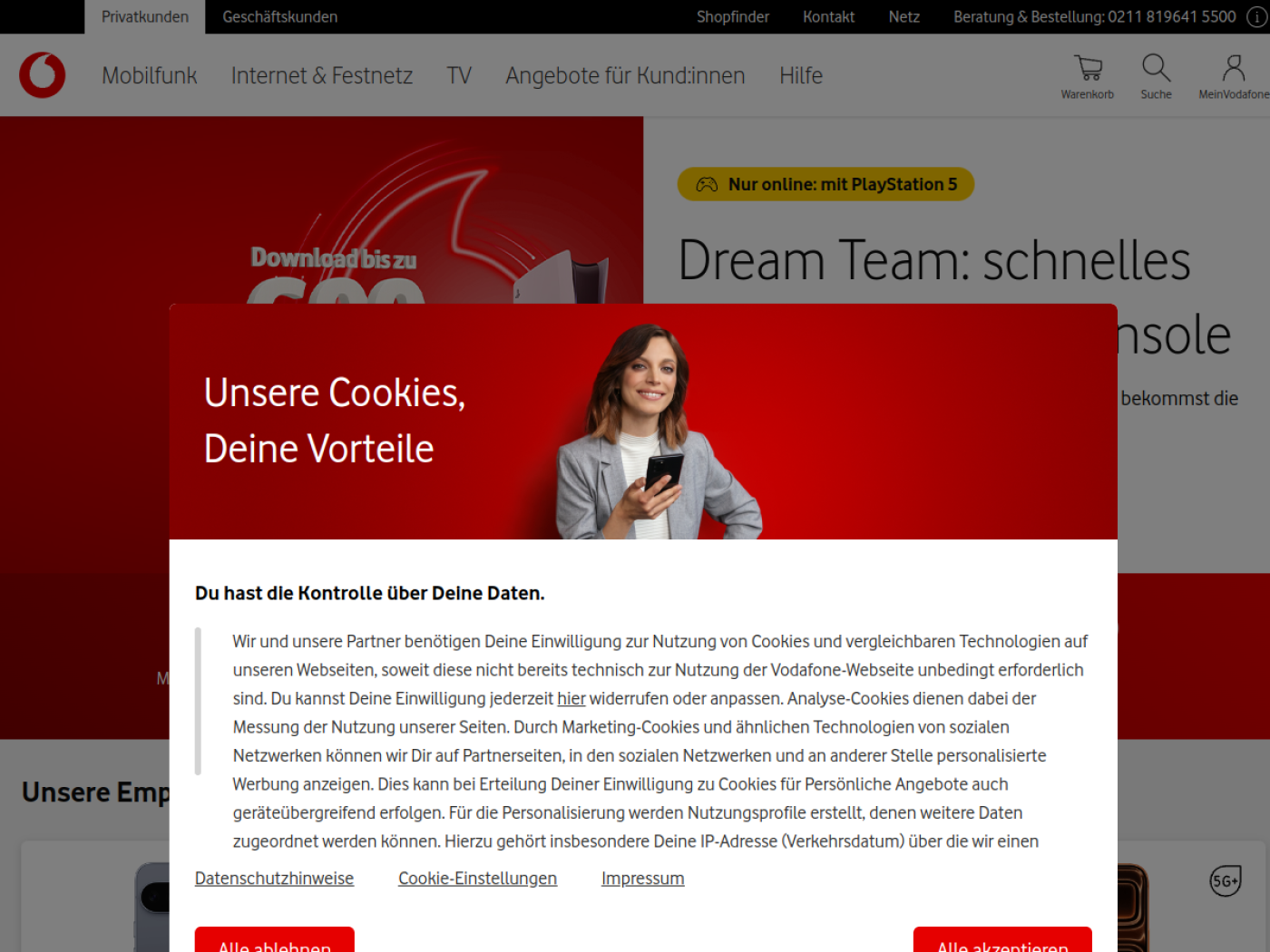 Website-Screenshot von Vodafone Deutschland